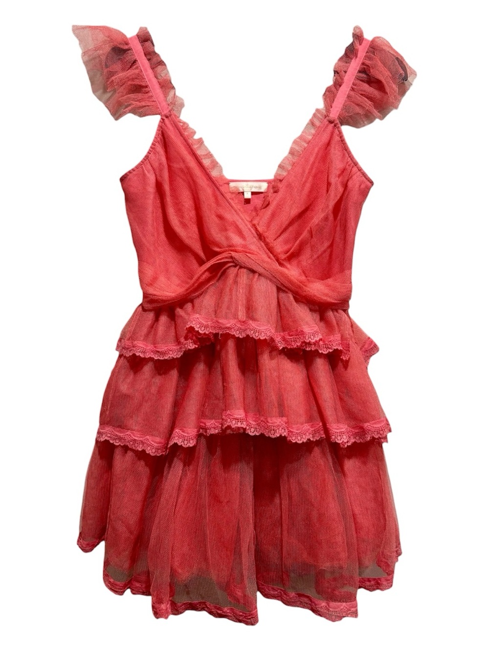 LoveShackFancy Zorina Pink Passion Tulle Ruffle Mini Dress Size 4